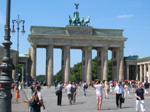 The Brandenburg Gate used to be adjacent to the Wall and this side of the wall was "no man's land".