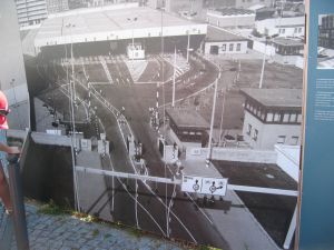 Checkpoint Charlie as it looked in 1989, just after the wall came down.