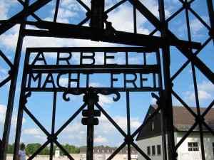 Sign on the Dachau gates "Work will set you Free"